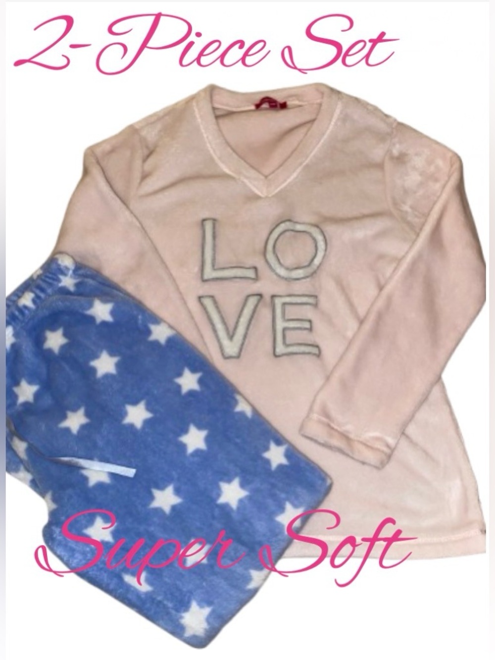 💙 Pink & Blue 'Love' Two-Piece Pajama Set - Super Soft - Size S